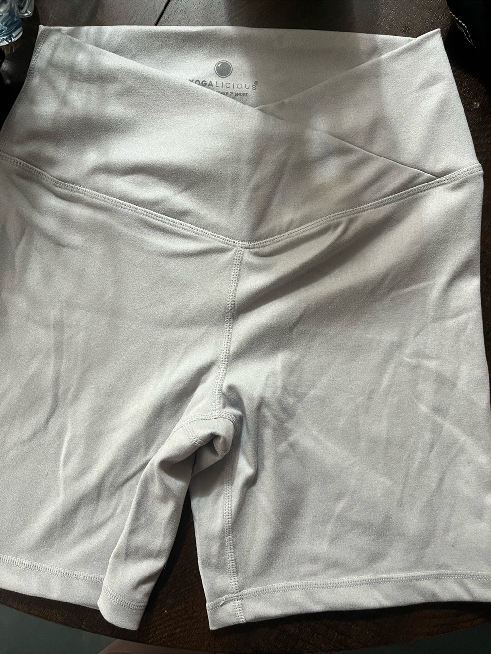 Yogalicious Lux Everyday 7" Shorts  Light Gray and black